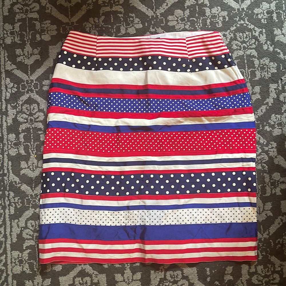 Patriotic skirt America RARE red white blue j McLaughlin stripe 4th of July
